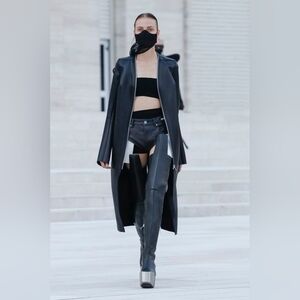 Rick Owens Phlegethon SS21 Klaus Belted Textured-leather Coat Black size 4 EUC